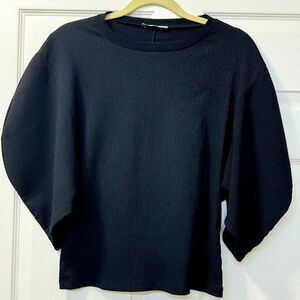 Zara Black Voluminous Puff Short Sleeve Crew Neck Top Sz S EUC